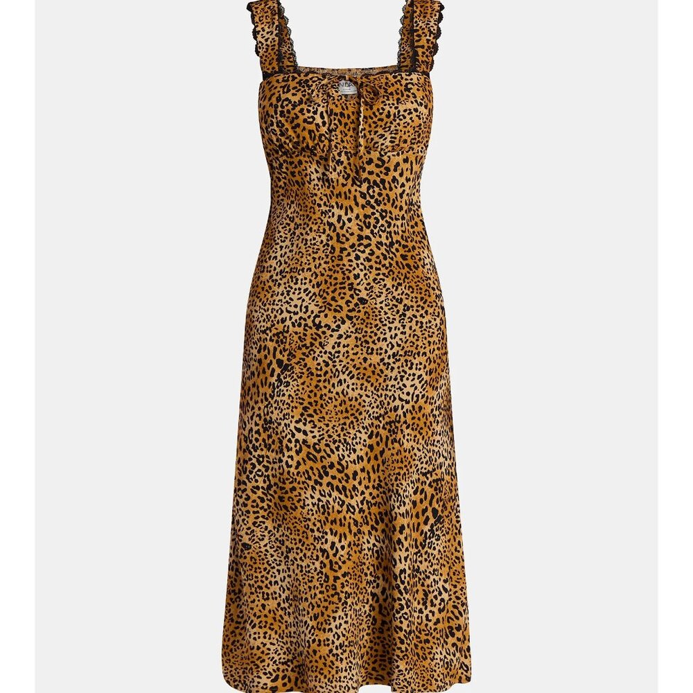 NWT, SZ L (12-14) Keyhole Front Midi Dress, Leopard Print
